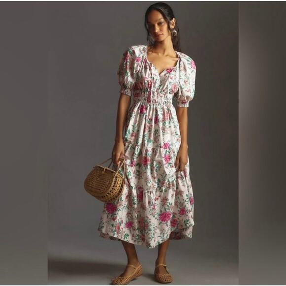 Anthropologie Dresses & Skirts - Anthropologie Somerset Floral Puff Sleeve Maxi Dress Small Smocked Cottagecore